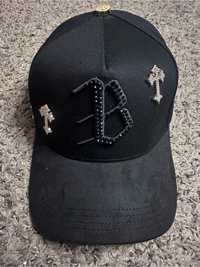 Barba Black Studded 'B' Cap with Cross Pins